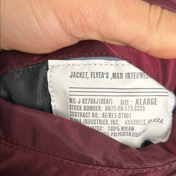 Men's Alpha Industries MA-1  Burgundy Bomber Jacket - Picture 3 of 5